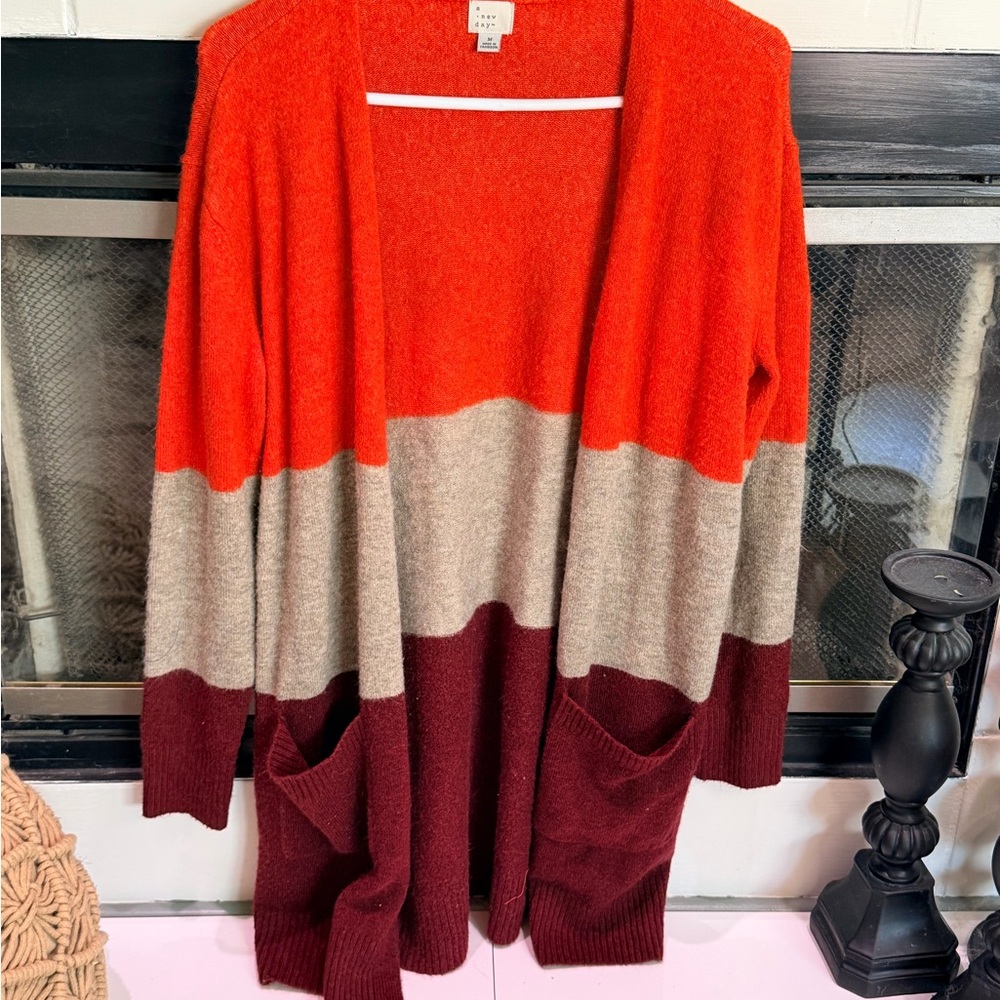 Colorblock Open Front Cardigan